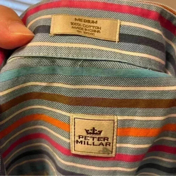 Peter Millar Striped 100% Cotton Button Down/Button Up Dress Shirt Size Medium - Picture 7 of 8